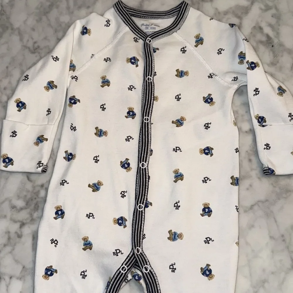RALPH LAUREN LOGO TEDDY FOOTIE 3M